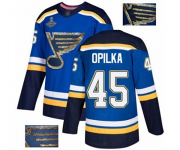 Men's St. Louis Blues #45 Luke Opilka Authentic Royal Blue Fashion Gold 2019 Stanley Cup Champions Hockey Jersey