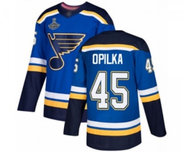 Men's St. Louis Blues #45 Luke Opilka Authentic Royal Blue Home 2019 Stanley Cup Champions Hockey Jersey