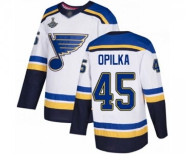 Men's St. Louis Blues #45 Luke Opilka Authentic White Away 2019 Stanley Cup Champions Hockey Jersey