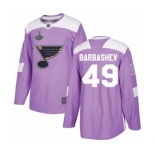 Men's St. Louis Blues #49 Ivan Barbashev Authentic Purple Fights Cancer Practice 2019 Stanley Cup Champions Hockey Jersey