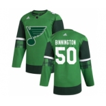 Men's St. Louis Blues #50 Jordan Binnington 2020 St. Patrick's Day Stitched Hockey Jersey Green