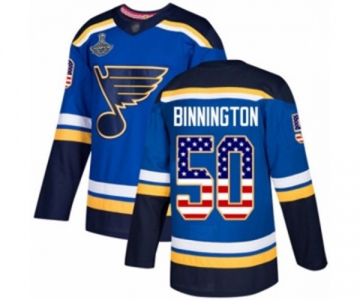 Men's St. Louis Blues #50 Jordan Binnington Authentic Blue USA Flag Fashion 2019 Stanley Cup Champions Hockey Jersey