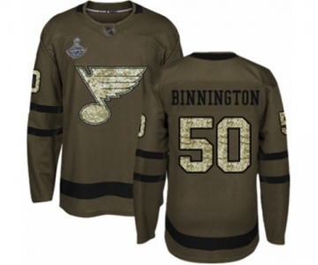 Men's St. Louis Blues #50 Jordan Binnington Authentic Green Salute to Service 2019 Stanley Cup Champions Hockey Jersey