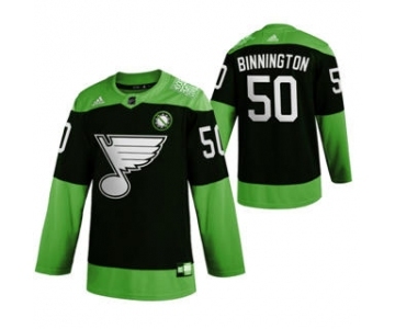 Men's St. Louis Blues #50 Jordan Binnington Green Hockey Fight nCoV Limited Hockey Jersey