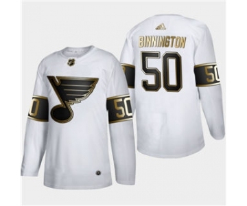 Men's St. Louis Blues #50 Jordan Binnington White Golden Edition Limited Stitched Hockey Jersey