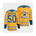 Men's St. Louis Blues #50 Jordan Binnington Yellow 2022-23 Reverse Retro Stitched Jersey