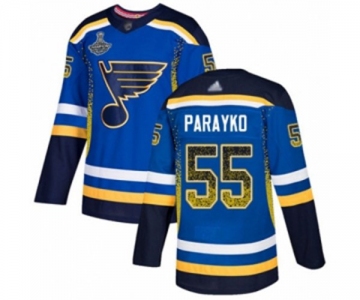 Men's St. Louis Blues #55 Colton Parayko Authentic Blue Drift Fashion 2019 Stanley Cup Champions Hockey Jersey