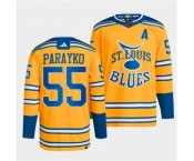 Men's St. Louis Blues #55 Colton Parayko Yellow 2022-23 Reverse Retro Stitched Jersey