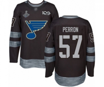 Men's St. Louis Blues #57 David Perron Authentic Black 1917-2017 100th Anniversary 2019 Stanley Cup Champions Hockey Jersey