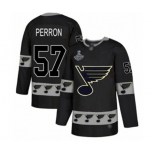 Men's St. Louis Blues #57 David Perron Authentic Black Team Logo Fashion 2019 Stanley Cup Champions Hockey Jersey