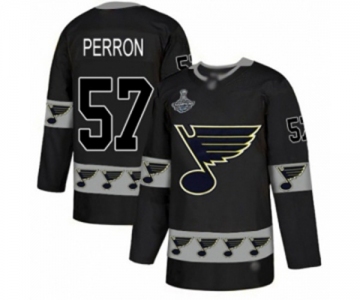 Men's St. Louis Blues #57 David Perron Authentic Black Team Logo Fashion 2019 Stanley Cup Champions Hockey Jersey