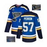 Men's St. Louis Blues #57 David Perron Authentic Royal Blue Fashion Gold 2019 Stanley Cup Champions Hockey Jersey