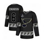 Men's St. Louis Blues #6 Joel Edmundson Authentic Black Team Logo Fashion 2019 Stanley Cup Champions Hockey Jersey