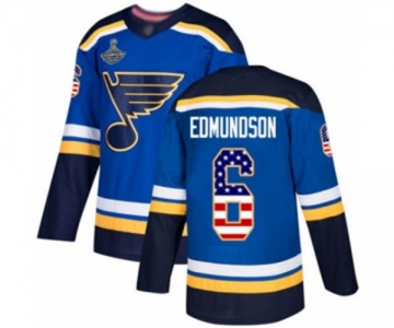 Men's St. Louis Blues #6 Joel Edmundson Authentic Blue USA Flag Fashion 2019 Stanley Cup Champions Hockey Jersey