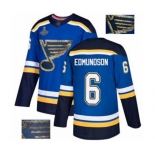 Men's St. Louis Blues #6 Joel Edmundson Authentic Royal Blue Fashion Gold 2019 Stanley Cup Champions Hockey Jersey