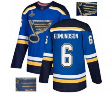 Men's St. Louis Blues #6 Joel Edmundson Authentic Royal Blue Fashion Gold 2019 Stanley Cup Champions Hockey Jersey