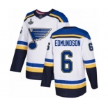 Men's St. Louis Blues #6 Joel Edmundson Authentic White Away 2019 Stanley Cup Champions Hockey Jersey