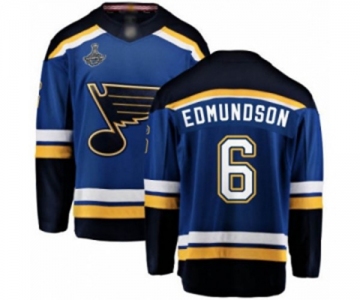 Men's St. Louis Blues #6 Joel Edmundson Fanatics Branded Royal Blue Home Breakaway 2019 Stanley Cup Champions Hockey Jersey