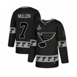 Men's St. Louis Blues #7 Joe Mullen Authentic Black Team Logo Fashion 2019 Stanley Cup Champions Hockey Jersey