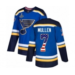 Men's St. Louis Blues #7 Joe Mullen Authentic Blue USA Flag Fashion 2019 Stanley Cup Champions Hockey Jersey