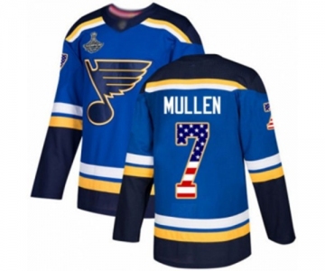 Men's St. Louis Blues #7 Joe Mullen Authentic Blue USA Flag Fashion 2019 Stanley Cup Champions Hockey Jersey