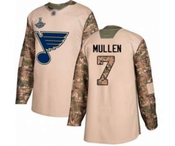 Men's St. Louis Blues #7 Joe Mullen Authentic Camo Veterans Day Practice 2019 Stanley Cup Champions Hockey Jersey