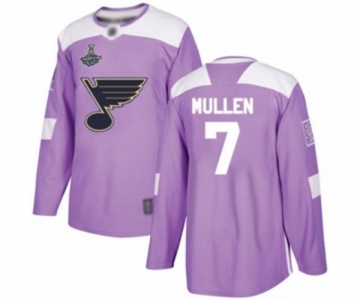 Men's St. Louis Blues #7 Joe Mullen Authentic Purple Fights Cancer Practice 2019 Stanley Cup Champions Hockey Jersey