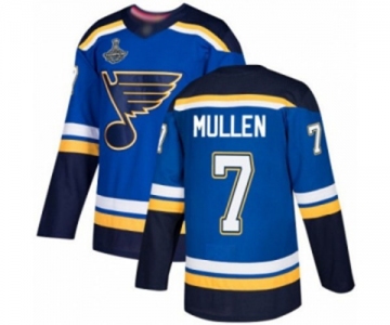 Men's St. Louis Blues #7 Joe Mullen Authentic Royal Blue Home 2019 Stanley Cup Champions Hockey Jersey