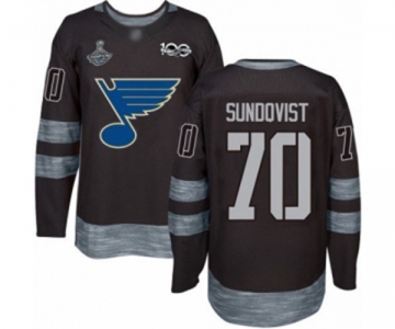 Men's St. Louis Blues #70 Oskar Sundqvist Authentic Black 1917-2017 100th Anniversary 2019 Stanley Cup Champions Hockey Jersey