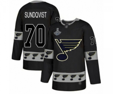 Men's St. Louis Blues #70 Oskar Sundqvist Authentic Black Team Logo Fashion 2019 Stanley Cup Champions Hockey Jersey