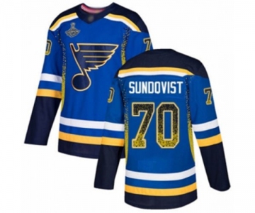 Men's St. Louis Blues #70 Oskar Sundqvist Authentic Blue Drift Fashion 2019 Stanley Cup Champions Hockey Jersey