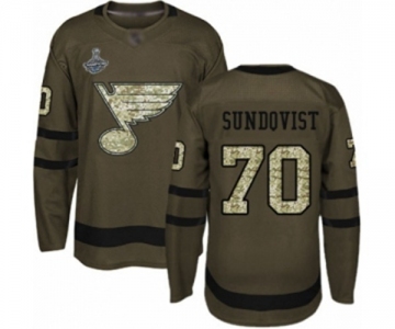 Men's St. Louis Blues #70 Oskar Sundqvist Authentic Green Salute to Service 2019 Stanley Cup Champions Hockey Jersey