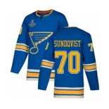 Men's St. Louis Blues #70 Oskar Sundqvist Authentic Navy Blue Alternate 2019 Stanley Cup Champions Hockey Jersey