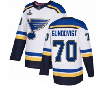 Men's St. Louis Blues #70 Oskar Sundqvist Authentic White Away 2019 Stanley Cup Champions Hockey Jersey