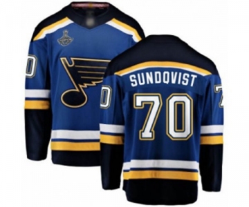 Men's St. Louis Blues #70 Oskar Sundqvist Fanatics Branded Royal Blue Home Breakaway 2019 Stanley Cup Champions Hockey Jersey