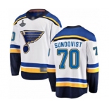 Men's St. Louis Blues #70 Oskar Sundqvist Fanatics Branded White Away Breakaway 2019 Stanley Cup Champions Hockey Jersey