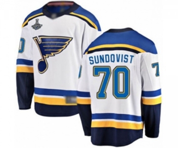 Men's St. Louis Blues #70 Oskar Sundqvist Fanatics Branded White Away Breakaway 2019 Stanley Cup Champions Hockey Jersey