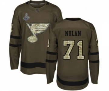 Men's St. Louis Blues #71 Jordan Nolan Authentic Green Salute to Service 2019 Stanley Cup Champions Hockey Jersey