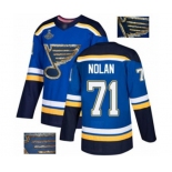 Men's St. Louis Blues #71 Jordan Nolan Authentic Royal Blue Fashion Gold 2019 Stanley Cup Champions Hockey Jersey