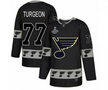 Men's St. Louis Blues #77 Pierre Turgeon Authentic Black Team Logo Fashion 2019 Stanley Cup Champions Hockey Jersey