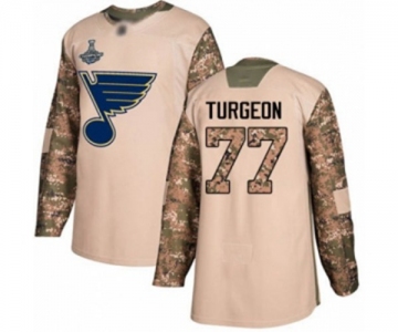 Men's St. Louis Blues #77 Pierre Turgeon Authentic Camo Veterans Day Practice 2019 Stanley Cup Champions Hockey Jersey