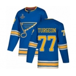 Men's St. Louis Blues #77 Pierre Turgeon Authentic Navy Blue Alternate 2019 Stanley Cup Champions Hockey Jersey