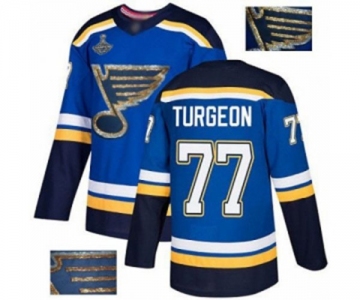 Men's St. Louis Blues #77 Pierre Turgeon Authentic Royal Blue Fashion Gold 2019 Stanley Cup Champions Hockey Jersey