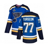 Men's St. Louis Blues #77 Pierre Turgeon Authentic Royal Blue Home 2019 Stanley Cup Champions Hockey Jersey