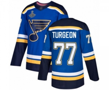 Men's St. Louis Blues #77 Pierre Turgeon Authentic Royal Blue Home 2019 Stanley Cup Champions Hockey Jersey