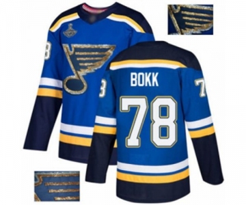 Men's St. Louis Blues #78 Dominik Bokk Authentic Royal Blue Fashion Gold 2019 Stanley Cup Champions Hockey Jersey