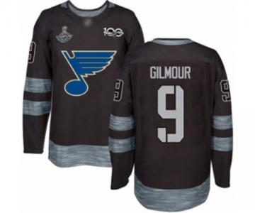 Men's St. Louis Blues #9 Doug Gilmour Authentic Black 1917-2017 100th Anniversary 2019 Stanley Cup Champions Hockey Jersey