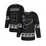 Men's St. Louis Blues #9 Doug Gilmour Authentic Black Team Logo Fashion 2019 Stanley Cup Champions Hockey Jersey