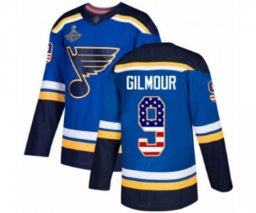 Men's St. Louis Blues #9 Doug Gilmour Authentic Blue USA Flag Fashion 2019 Stanley Cup Champions Hockey Jersey