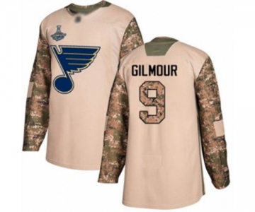 Men's St. Louis Blues #9 Doug Gilmour Authentic Camo Veterans Day Practice 2019 Stanley Cup Champions Hockey Jersey